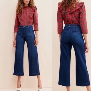 Paige Anessa Roya Dark Wash Jeans High Rise Denim Wide Leg Crop